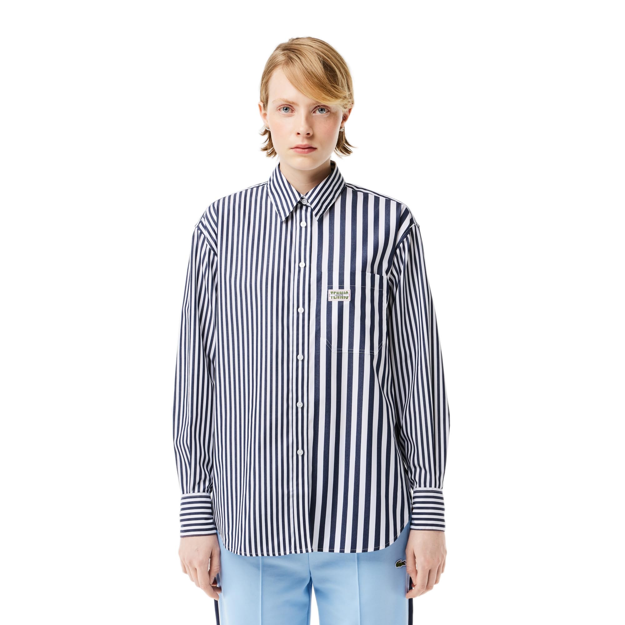 Lacoste x Bandier Striped Cotton Poplin Shirt (CF0788525) : Amazon